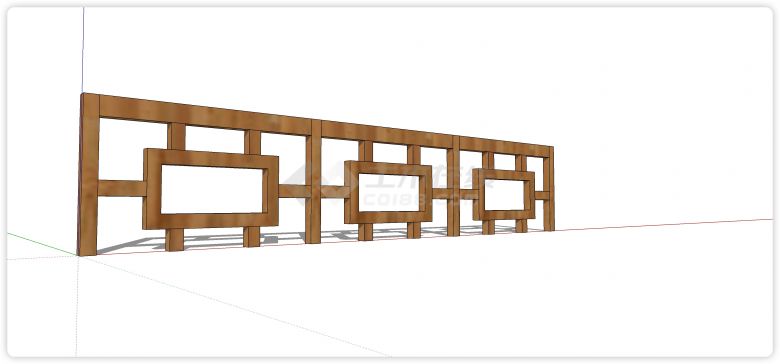 大矩形套小矩形木质栏杆su模型-图二