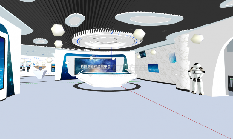 现代展厅 科技展厅企业展台展厅su模型-图二