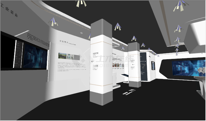 现代风格企业科技装备展厅su模型-图二