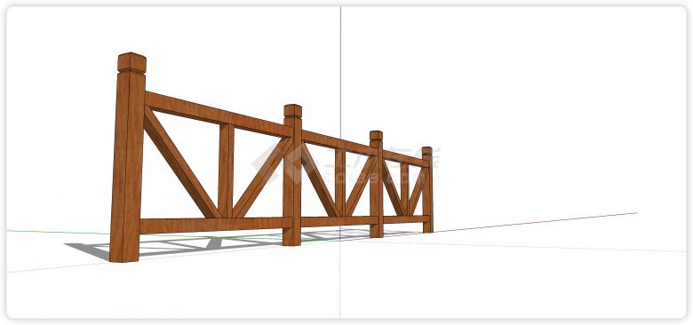 新中式半米字造型木质栏杆su模型-图二