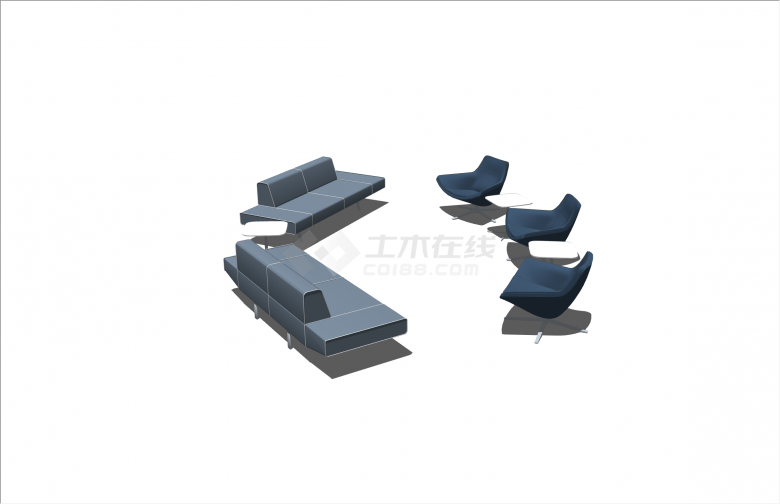 豪华舒适沙发及单人椅组合办公室家具su模型-图二