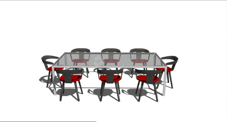 黑红色现代办公室家具桌椅su模型-图一