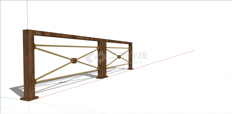 现代绳索木质组合栏杆 su模型-图二