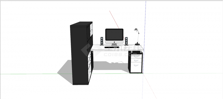 黑白色系板式卓办公室家具桌椅su模型-图一