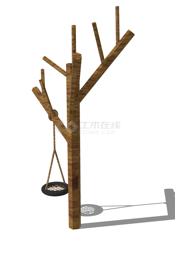 实木树杈带单人轮胎秋千的植物墙su模型-图二