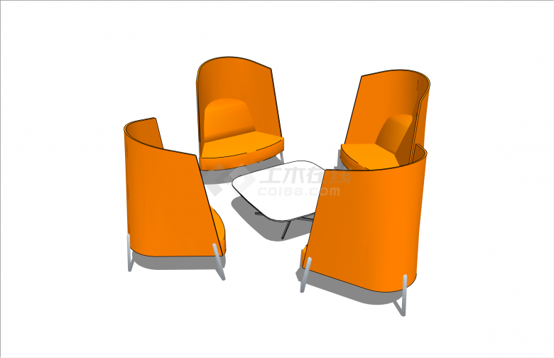 现代风格橘色高靠背办公室家具桌椅su模型-图一