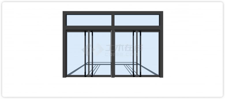 黑色粗边框蓝色玻璃商业玻璃双开门su模型-图一