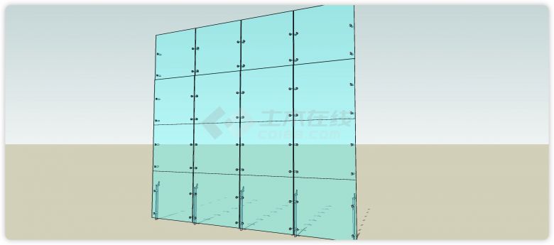 双点金属扣固定玻璃幕墙su模型-图二