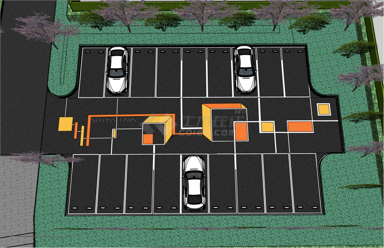 现代风格小型油柏停车场su模型-图二