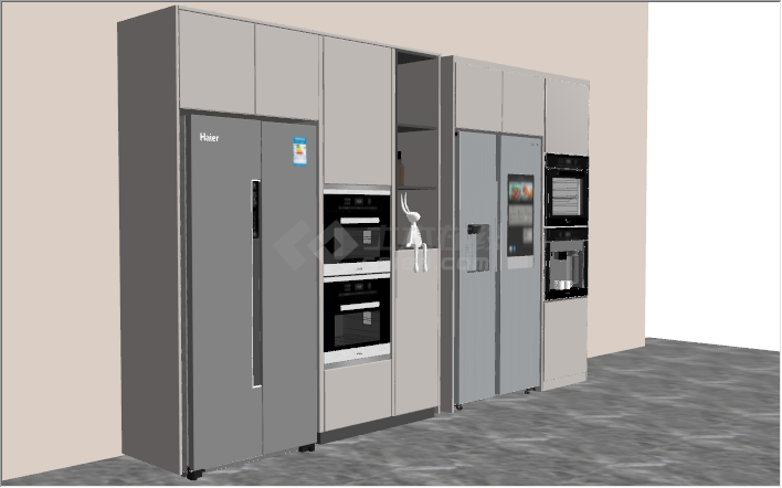 现代冰箱橱柜饮水机器材组合su模型-图二