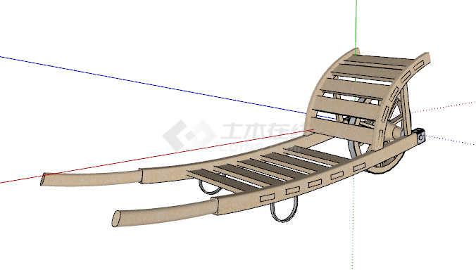 老式农耕木质传统板车su模型-图二