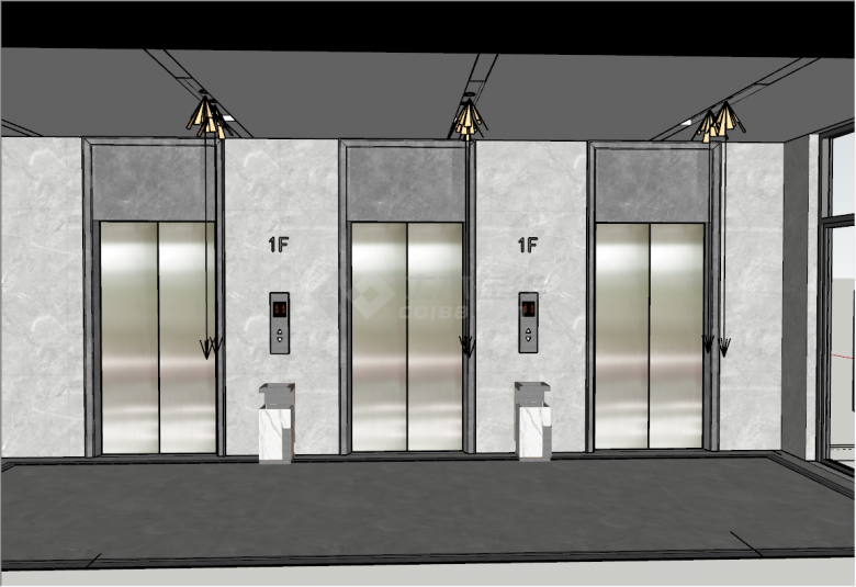 现代大型高档电梯厅su模型-图二