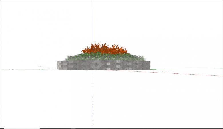 方砖搭建圆形花池树池盆栽su模型-图一