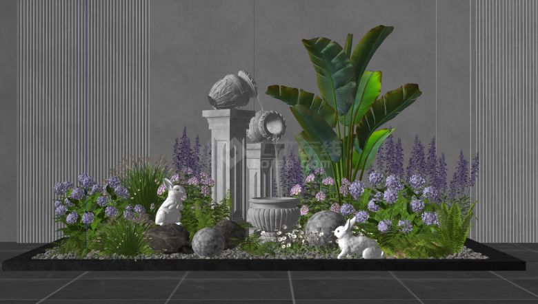 植物花池树池石柱雕塑su模型-图一