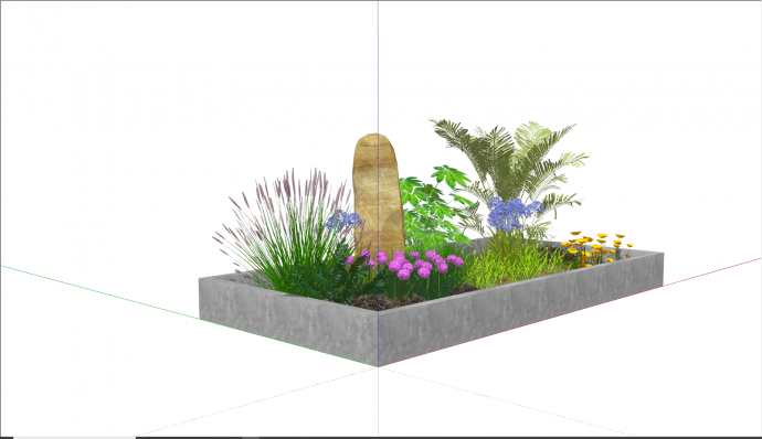 长方形植物花池树池盆栽su模型_图1