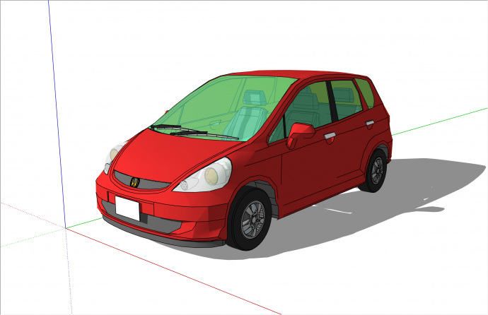 现代红色小型轿车汽车su模型_图1
