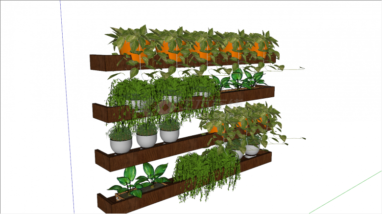四层多种绿植盆栽货架su模型-图二