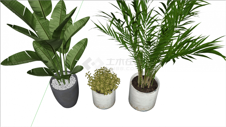 三个圆筒状现代绿植盆栽su模型-图一