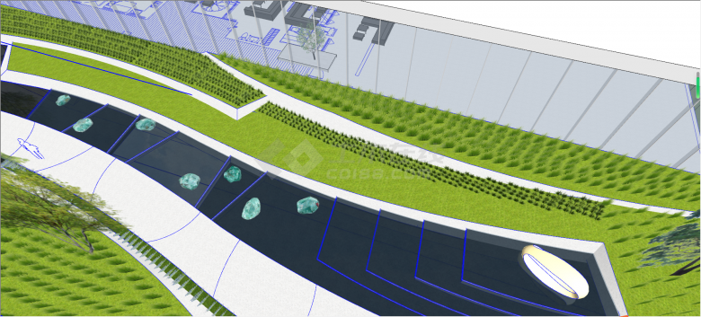 公园绿化带石头的河流su模型-图二