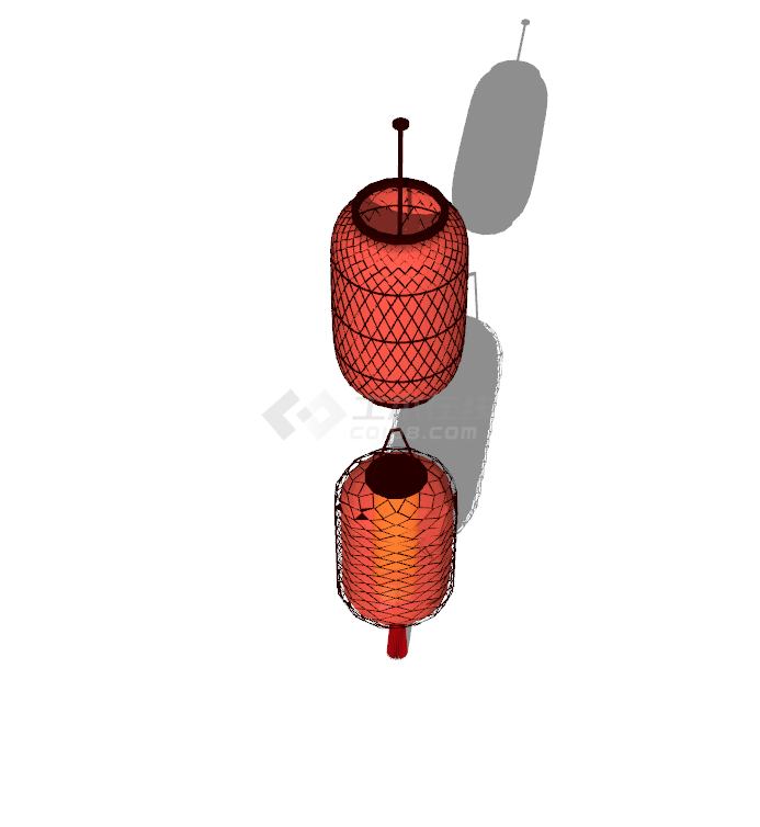 两个中式红色复古灯笼su模型-图二