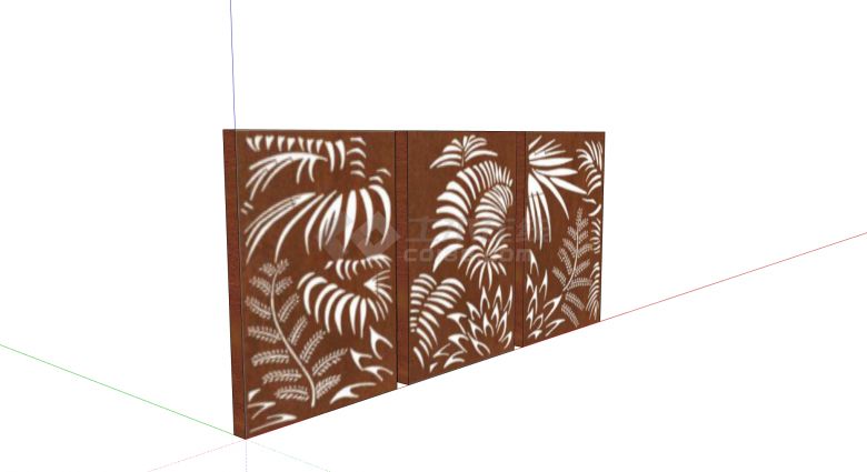 三板热带树叶树枝锈板景墙su模型-图二