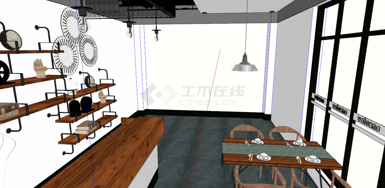 现代工业风格的小型咖啡厅su模型-图二
