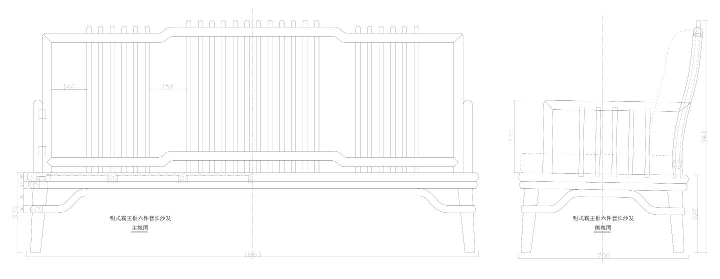 明式霸王棖沙发详图CAD图