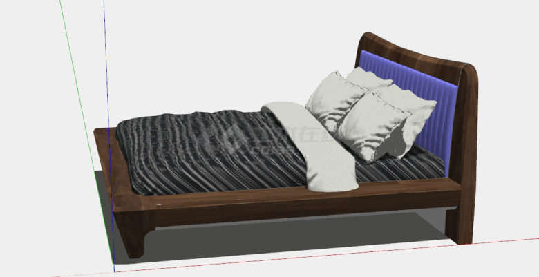 实木带有亮紫色靠背的床su模型-图一