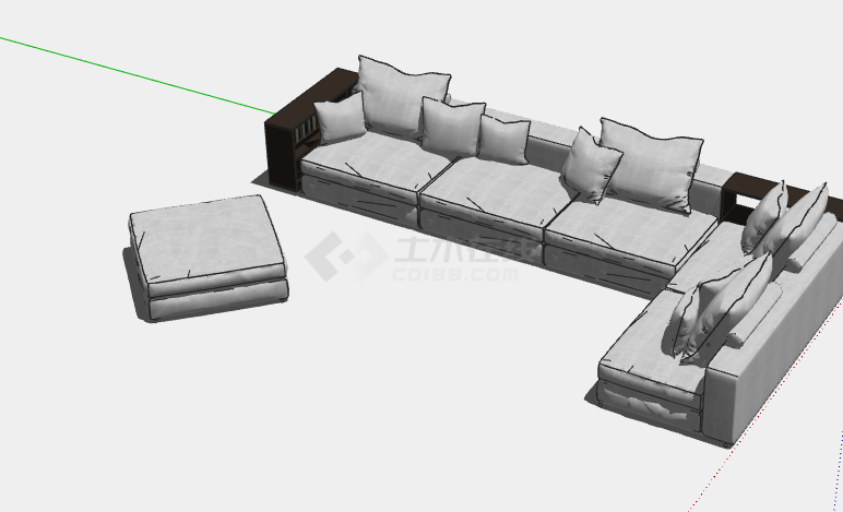 灰色L形杂乱组合沙发su模型-图一