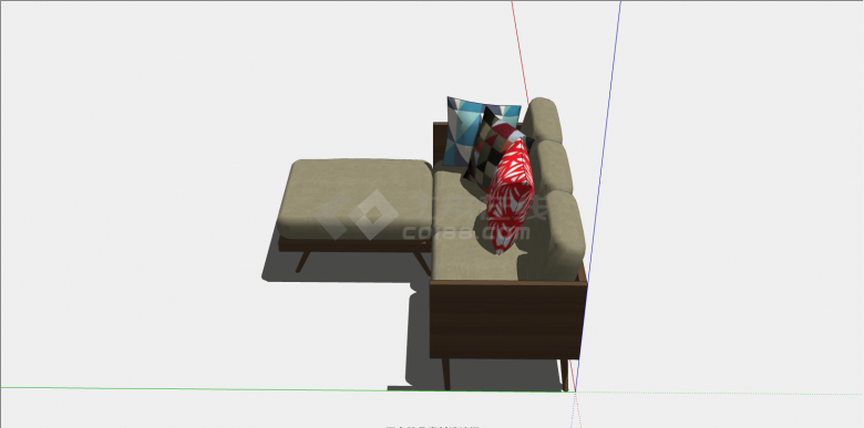 棕色简约L型组合沙发su模型-图二