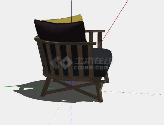 黄色黑色靠枕扶手椅子su模型-图二