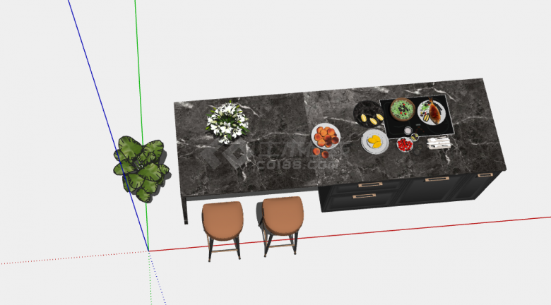用餐做饭一体式桌椅的SU模型-图二