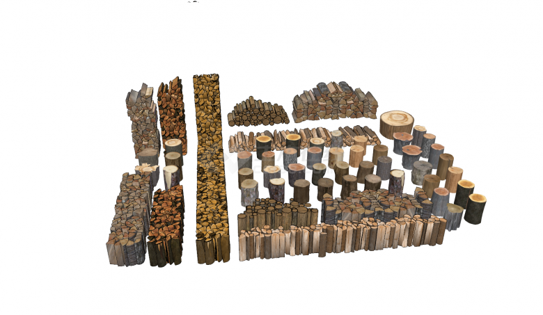杉木桩木材堆放组合su模型-图二