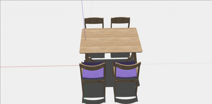 紫色简约木制餐桌椅su模型_图1