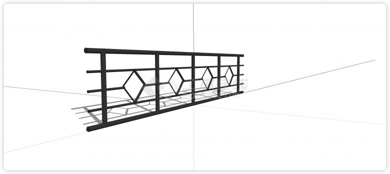 均分横条棱形铁艺栏杆su模型-图二