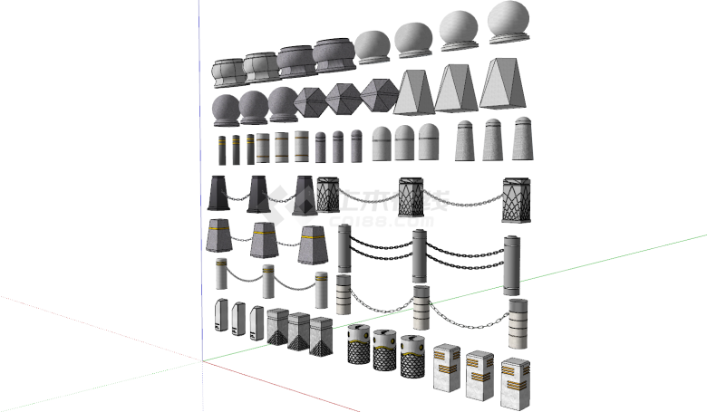 现代灰色混合多样式车挡石墩隔离su模型-图二