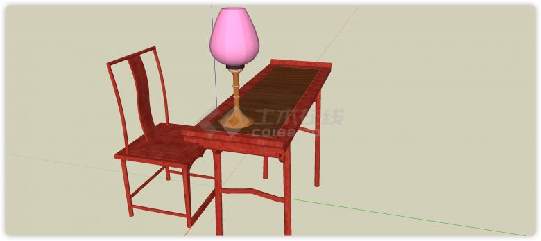红木案台靠背凳中式家具su模型-图二