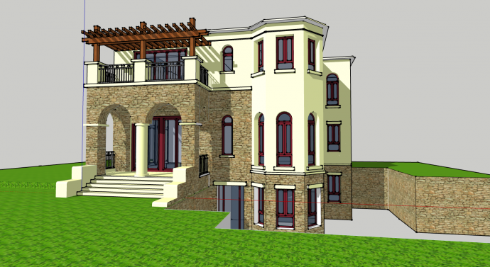 两层独栋别墅带地下室建筑su模型_图1