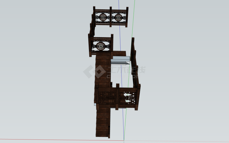 中式实木镂空雕花栏杆su模型-图二