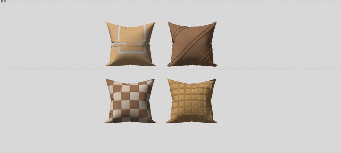 现代棕色系几何格子沙发抱枕su模型_图1