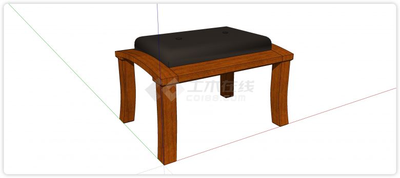 中式家具樱桃木框架黑色坐垫凳子su模型-图一