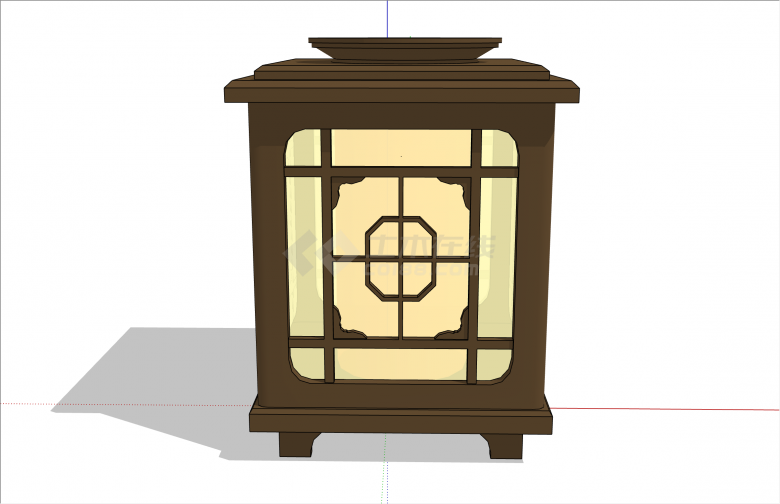 经典中式唐代木制方形灯具su模型-图二