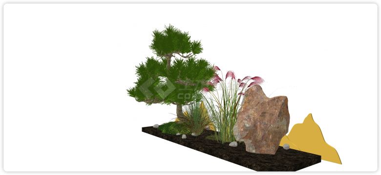 假山矮罗汉松造型树su模型-图二