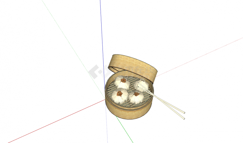 现代竹蒸笼竹筷包子su模型-图二