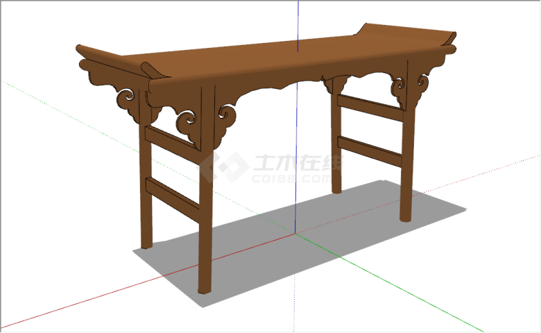 中式唐风雕花线条长桌su模型-图一