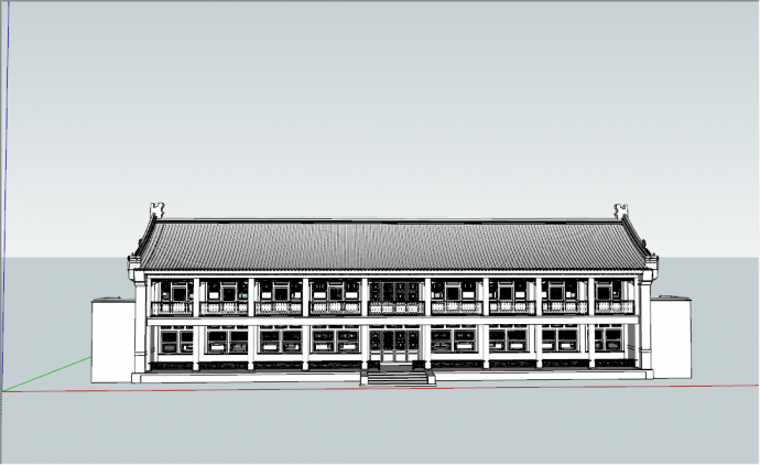 中式双层古寺庙公共建筑su模型_图1