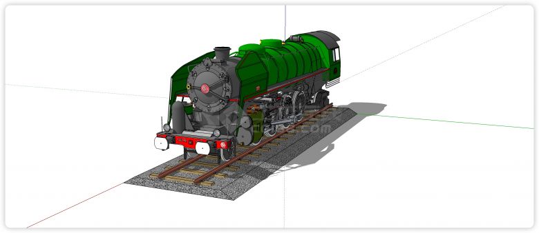 绿色车厢怀旧设计火车头su模型-图二