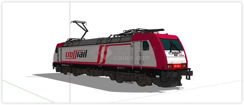 白色车厢玫红色配色现代设计火车头su模型-图二