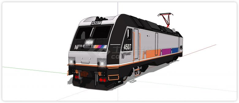 火车头灰色车厢橙色紫色配色su模型-图一