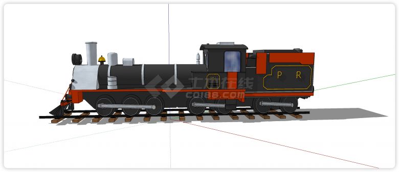 火车头黑色欧式复古车头设计su模型-图二
